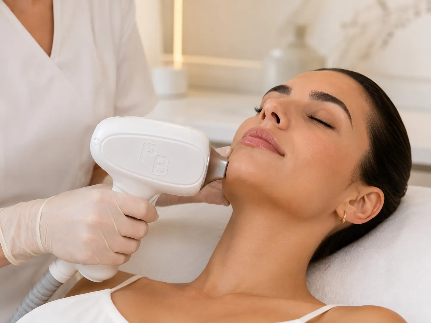 Laser hair removal handpiece applied beneath the chin