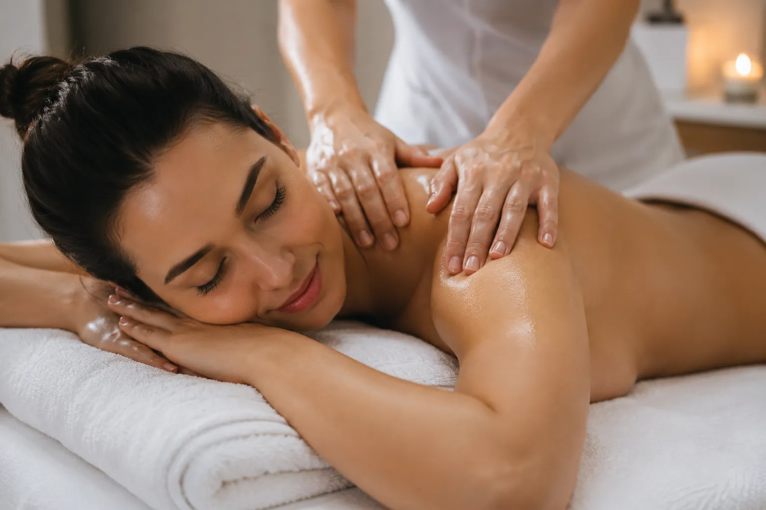 A back and shoulder massage on a treatment couch