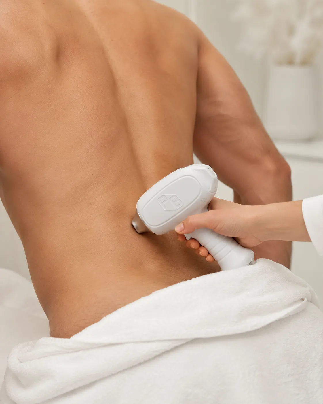 Laser hair removal handpiece applied to a lower back