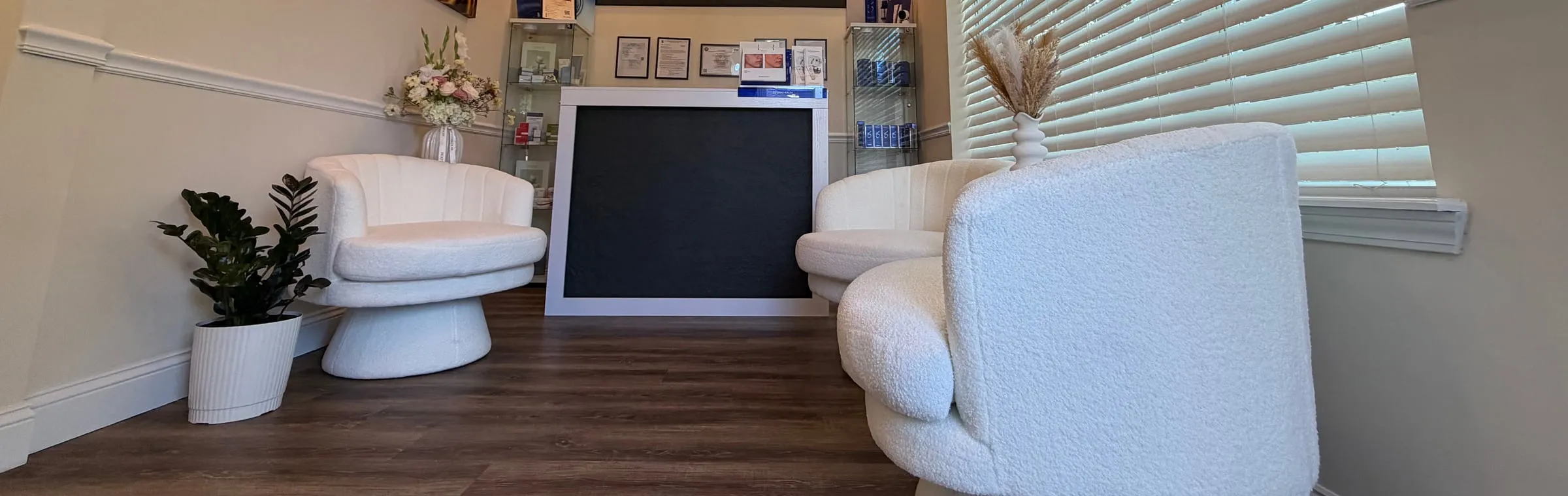Signage and reception at La Vilna Beauty Tech Studio